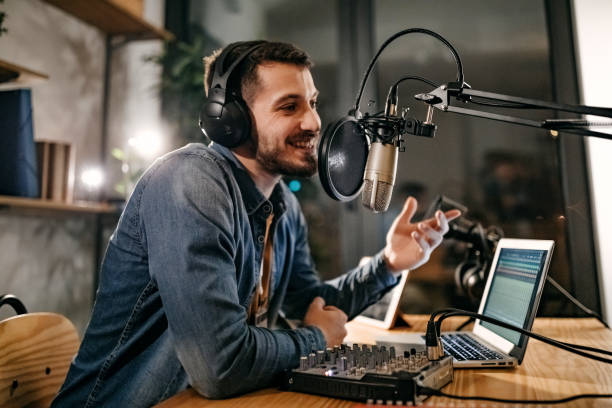 Image of a man doing a podcast
