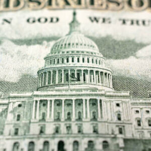 United States fifty dollar bill with the United States Capitol building close up