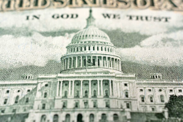 United States fifty dollar bill with the United States Capitol building close up