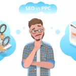 3D Isometric Flat Vector Conceptual Illustration of SEO vs PPC, Search Engine Optimization VS Pay Per Click Marketing Strategy.